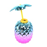 1000Ml Verkoop Plastic Ananasbekers Waterflessen Hawaiiaanse Luau Bekers Met Palmbladeren Drinkbekers Strand Thema Feestartikelen