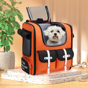 Portable Breathable Pet <b>Backpack</b> <b>Carrier</b> Orange With Black Oxford Material For Dogs And <b>Cats</b> Travel Use - Product Image 1