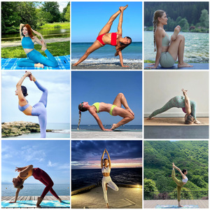 Completo Sportivo <span class=keywords><strong>da</strong></span> <span class=keywords><strong>Donna</strong></span> Morbido e Traspirante, <span class=keywords><strong>Tuta</strong></span> Fitness a Vita Alta, Set Yoga 2/3 Pezzi con Motivo a Quadri - Product Image 4