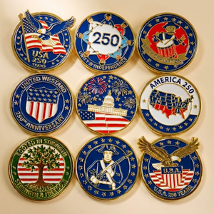 Único Esmalte Artístico Personalizado Metal Logo Patriotic America 250th Anniversary Memory Classic Collectible Pins - Product Image 1