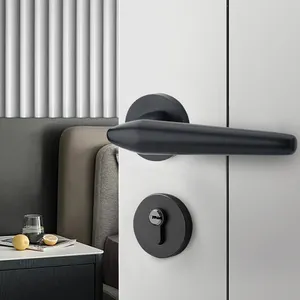 2024 New Zinc Alloy Black Interior Door Handles Luxury Door Handle Lock Set