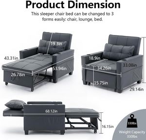 Sofá Cama Convertible 3 en 1 con Portavasos, Sillón Reclinable y Futón - Product Image 3