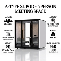 Cabine de réunion insonorisée XL de type A pour 6 personnes, extra-large, avec 4 ventilateurs, 32 dB, débit d'air de 140 m³/h, ST-XL-A
