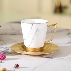 琥珀色豪华设计瓷器咖啡杯酒店使用带茶碟和手柄的下午茶杯