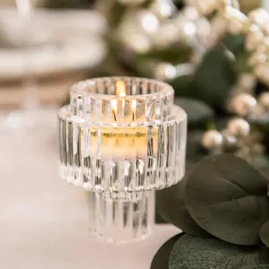 Crystal Glass Embossed Taper Clear Candlestick Candles Holder With Vertical Stripe Factory Wholesale