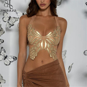 Top Halter a Farfalla per Donne, Outfit Estivi, Schiena Scoperta, Stile Y2k Dorato, Abbigliamento Aderente <span class=keywords><strong>Senza</strong></span> <span class=keywords><strong>Maniche</strong></span> - Product Image 1