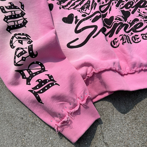 Sudadera con capucha personalizada con pedrería, 100% algodón, oversize, 500 g/m² de felpa francesa de alto gramaje, con lavado ácido y efecto desgastado, con cremallera. - Product Image 4
