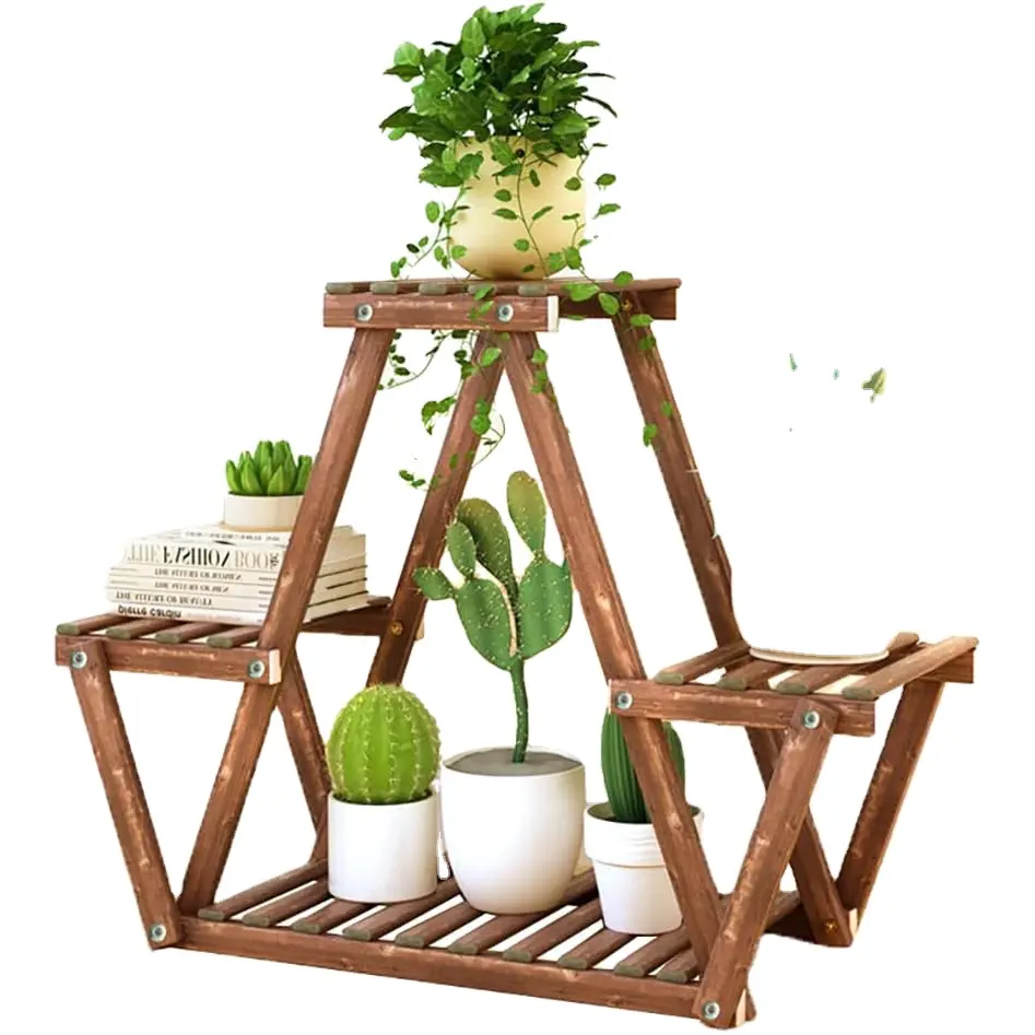 Stand tanaman kayu Multi tanaman berdiri untuk teras sudut ruang tamu balkon dan taman pot bunga kayu berdiri (bentuk Y)