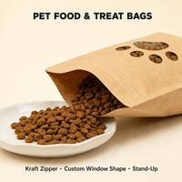 Custom Print Bulk Pack Pet Food Kraft Stand up Zipper Pouch Paw Shaped Clear Window for Dog Treat Cat Food Freeze Dried Snacks