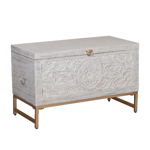 Hand Carved Wooden <b>Cabinet</b> with Gold Metal Legs Vintage <b>White</b> <b>Storage</b> Console Decorative Sideboard <b>Cabinet</b> for Home - Product Image 2