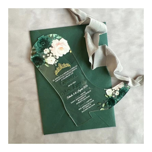Vert émeraude Roses fleur Botte Forme Acrylique Quinceanera <span class=keywords><strong>invitation</strong></span> Sweet 16 Pays Anniversaire <span class=keywords><strong>Invitation</strong></span> - Product Image 1