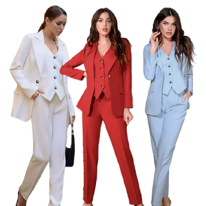 LQ299 Autumn Winter Women Office Suit Long Sleeve Women Business Suits Blazer And Pants Three Piece Set Ladies Suits Office Wear