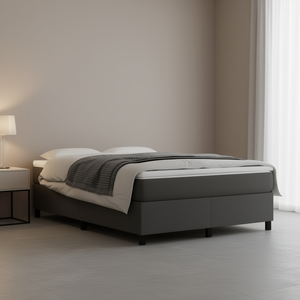 Modern Full Up-Holstered Bed <b>Frame</b> In Dark <b>Grey</b> Polyester Contemporary Design - Product Image 2