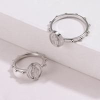 KOMI 10pc Argent Vierge Marie Anneau Catholique Poche Chapelet Anneau pour Femmes Ovale Madonna Miraculeuse Médaille Anneau pour Fille Bijoux Cadeau