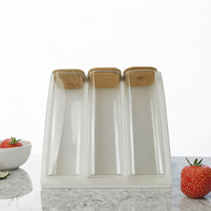 Set 3-Piece Minimalist Square <b>Glass</b> Jars Bamboo Lid Large Capacity Sealed -<b>Food</b> <b>Storage</b> Containers for Camping Kitchen Use - Product Image 1