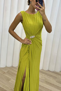 महिला सेक्सी ड्रेस नए स्लीवलेस ठोस पार्टी स्लिम स्प्लिट महिला सुरुचिपूर्ण गोल गर्दन फैशन लंबे कपड़े - Product Image 3