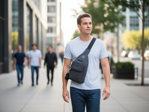 Borsa da petto da uomo in nylon con tre cerniere a strappo, casual, per uso quotidiano, per tutte le stagioni - Product Image 2