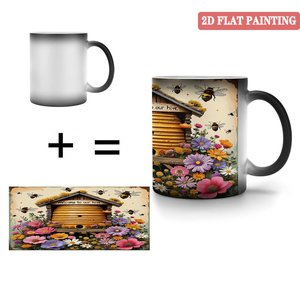 Frosted Black <b>Ceramic</b> Mug 11oz Heat Sensitive Color Changing Magic <b>Cup</b> With Bee Hive Design - Product Image 4
