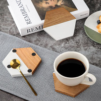 Sous-verres hexagonaux en marbre blanc et bois d'acacia de 4 pouces, sous-verres pour tasse à café, table en bois, mug à bière, décoration de Noël, cadeau de pendaison de crémaillère