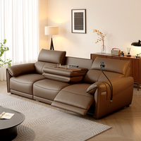 Canapé d'angle électrique moderne inclinable intelligent 3 places en cuir avec télécommande, ensemble en forme de L pour home cinéma, multifonctionnel en bois