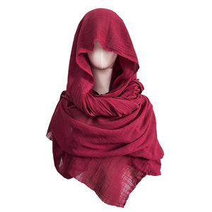 Linen Hooded <b>Scarf</b> Set <b>Red</b> Unisex Casual Middle East Style Shawl Cape Headwrap - Product Image 4