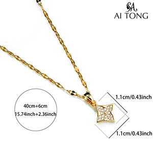 Collana con <span class=keywords><strong>Quadrifoglio</strong></span> in Acciaio Inossidabile Placcato Oro 14K, Zirconi Brillanti, Gioiello di Tendenza per Cene Eleganti - Product Image 5