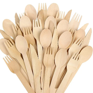Juego de cubiertos de madera desechables Venta de fábrica <span class=keywords><strong>Vajilla</strong></span> de abedul a granel 160mm Cuchillo de madera degradable Cuchara Tenedor Juegos de cubiertos - Product Image 1
