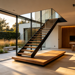 <span class=keywords><strong>Escalier</strong></span> métallique superposé moderne pour hôtel, villa, loft, duplex - Construction <span class=keywords><strong>en</strong></span> acier et bois durable, design suspendu à angle <span class=keywords><strong>droit</strong></span> - Product Image 1
