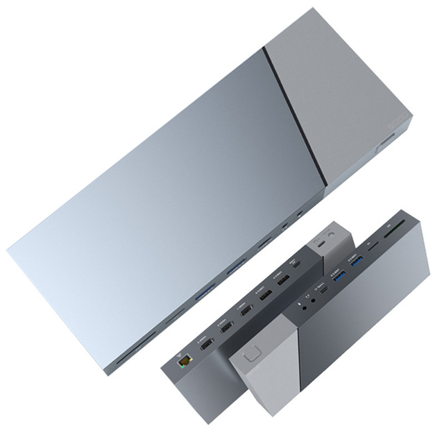 2025 New Design 16 in 1 Multifunctional USB C RJ45 4K 30Hz Gen2 10Gbps USB-C Hub HD Displaylink Docking Station