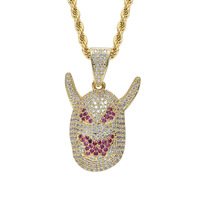 Collier pendentif monstre cornu en gros, bijoux hip-hop pour hommes