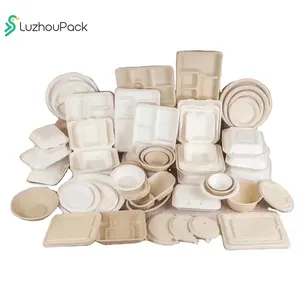 LuzhouPack Custom Disposable Biodegradable Sugarcane Bagasse Supermarket Vegetable Fruit Meat Frozen Food Packaging Plate Trays