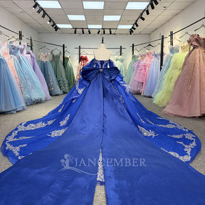 Vestido de Gala Formal de Gasa con Escote Corazón y Apliques Brillantes Azul Rey para Fiesta de Quinceañera Dy20292, 100% Algodón Natural - Product Image 2