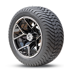 Machined/ Glossy Black 12inch Wheels and Tires 215/35-12 Tires for All <b>Golf</b> Cart - Product Image 1