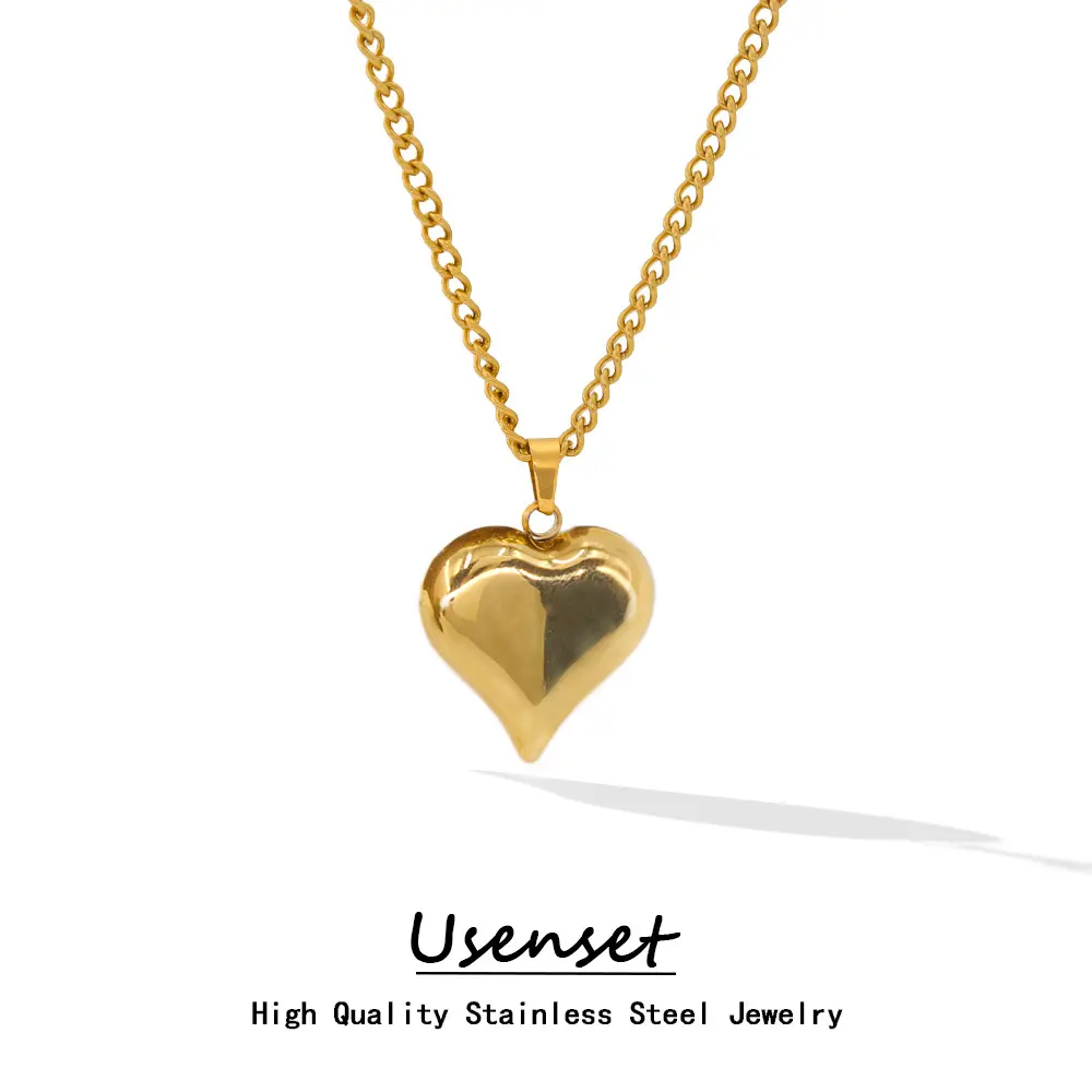 USENSET lindo collar con colgante en forma de corazón de acero inoxidable chapado en oro PVD joyería de cuello impermeable para mujer