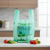 Sac en plastique pour t-shirt, sac de transport, sac réutilisable, 100% biodégradable, imperméable, pour l'emballage en supermarché