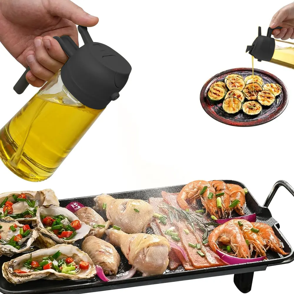 Rayshine Kitchen Gadgets Bbq Black Oil Dispenser Sprayer 2 In 1 Oil Spray Bottle For Kitchen Cooking