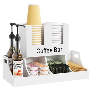 Organizador de Café de 2 Niveles, Estante de Almacenamiento de Escritorio, Estación de Café Multifuncional de Madera de Bambú - Product Image 5