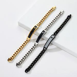 Bracelets perlés pour hommes et femmes en acier inoxydable avec plaque métallique incurvée, chaîne cubaine épaisse, or et argent, pour mariages, emballés en sachet - Product Image 2