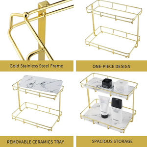 Bandeja de cerámica de mármol de 2 niveles CF con estante de acero inoxidable, organizador de maquillaje para lavabo de baño, estante de almacenamiento para encimera, bandeja de tocador - Product Image 5
