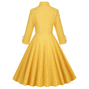 Vestido Retro <span class=keywords><strong>Rockabilly</strong></span> de algodón de manga larga para <span class=keywords><strong>mujer</strong></span>, vestidos de Swing, jacquard, color sólido, 1950s, 60s - Product Image 3