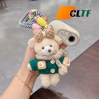 Porte-clés en peluche ours mignon rose avec écharpe et nœud, style dessin animé créatif, pendentif pour sac à dos, accessoire de mode, porte-clés au crochet