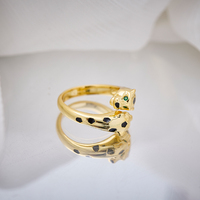 Bague ajustable tendance motif léopard noir plaqué or avec zircon cubique, bijou fantaisie pour femme, idée cadeau