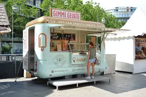 Custom 4m Dining Car Concession Catering Food Trailer Usa Ice Cream Hotdog Food Cart Black Square Mobile Food Truck