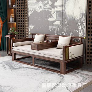 New Chinese Style <b>Sofa</b> <b>Bed</b> Ebony Solid Wood Convertible Sliding <b>Bed</b> With Tea Table Set For Living Room - Product Image 2