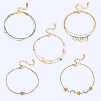 Bracelet à breloques étoile et lune en zircon cubique, acier inoxydable, superposable, luxe léger, bijoux de mode minimalistes, cadeau