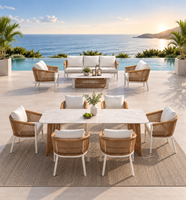 Ensemble de table et de chaises de salle à manger de luxe de la série Premium J&M Outdoor, tissé à la main, anti-rouille, cadre en aluminium léger, villa