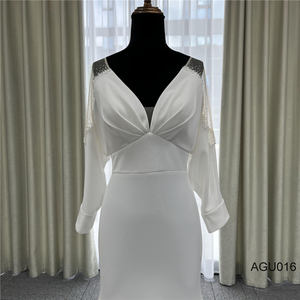 Robes de mariée lisses de sirène d'épaule russe de satin de manches longues de dos blanc avec la manche - Product Image 4