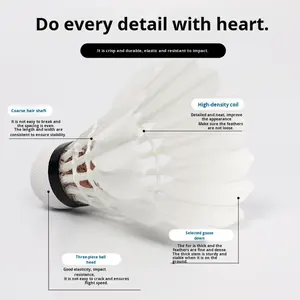 12er-Pack Badminton-Federbälle mit Dreiteiliger Kork-Federballkopf und Klasse-A-Gänsefeder für Langlebiges Training - Product Image 3