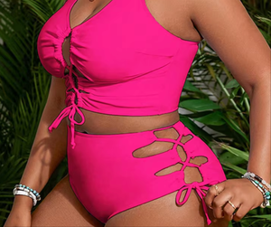 Nuova Tendenza 2026: <span class=keywords><strong>Bikini</strong></span> a Vita Alta da Donna, Tinta Unita, Costume da Bagno Sexy con Design Scavato per Taglie Forti, Abbigliamento da Spiaggia per l'Estero - Product Image 6