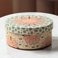 Boîte cadeau ronde à imprimé floral personnalisé, style bohème, boîte d'emballage cadeau vide en carton rigide pour anniversaire, fête des mères
